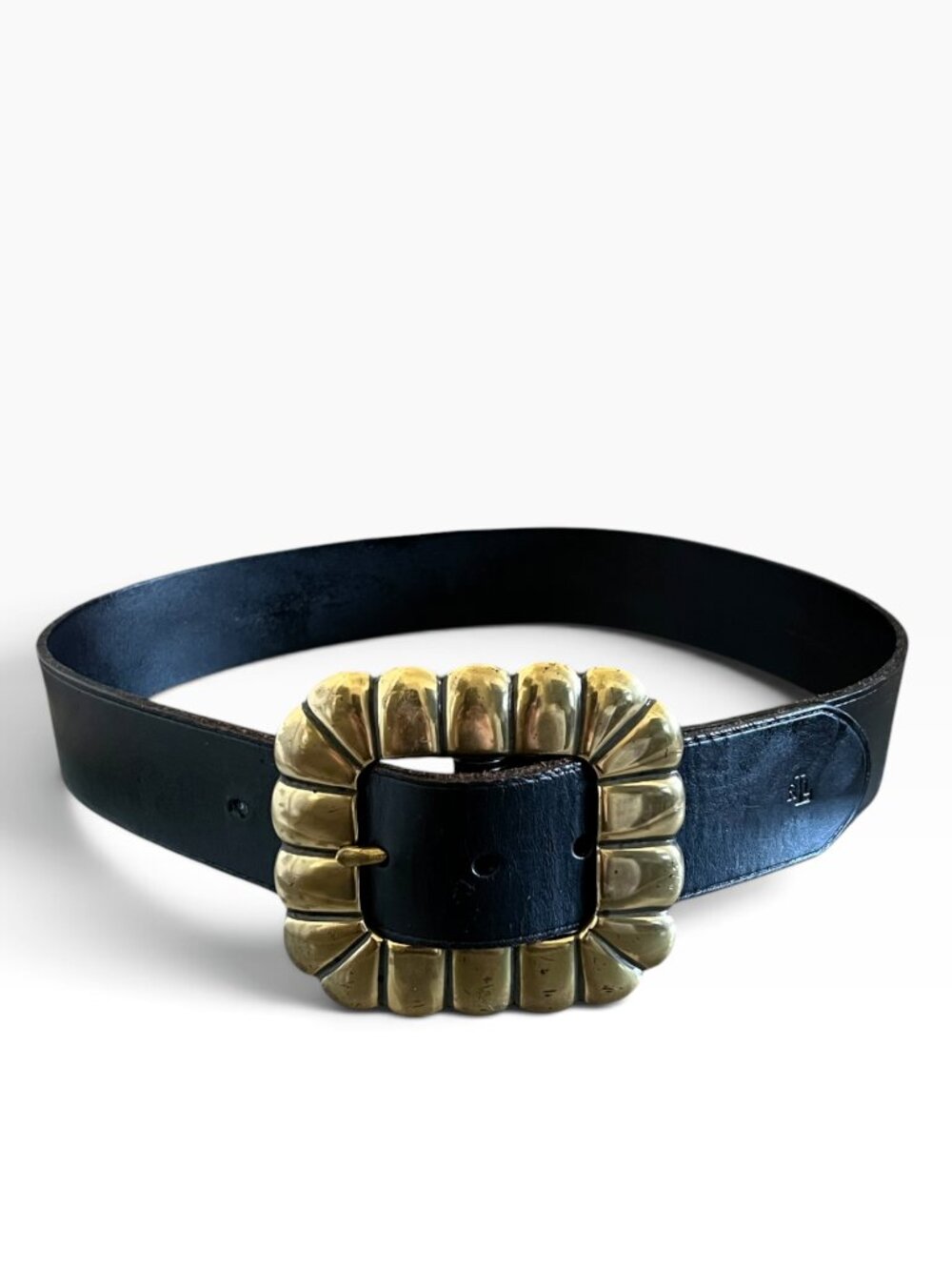 Lauren Ralph Lauren Brass Buckle Leather Belt In Black Size S